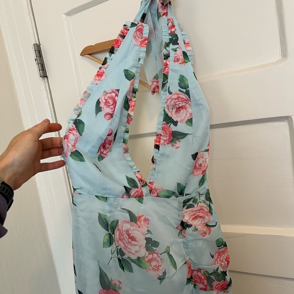 Hello Molly Floral Halter Maxi Dress - Blue and Pink - Picture 6 of 7